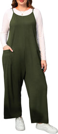 ZHUHOUSE sleeveless wide-leg plus size jumpsuit in olive green, worn over a grey tee