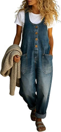 chouyatou wide-leg denim bib overalls in a light blue wash, baggy fit, on a model