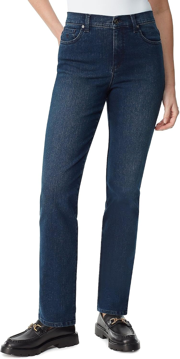 Gloria Vanderbilt Amanda classic tapered jeans on a model, color option 33 of 88