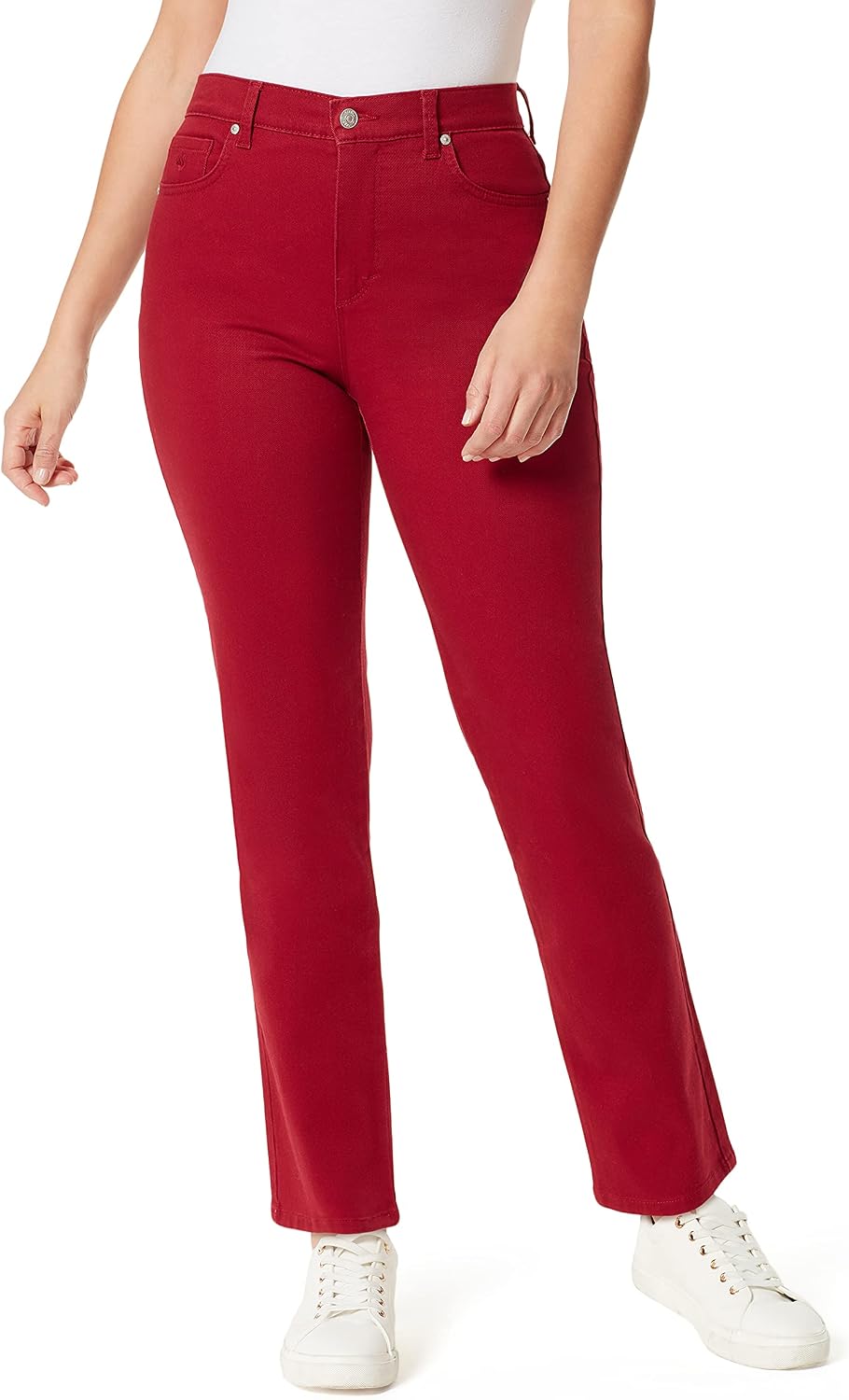 Gloria Vanderbilt Amanda classic tapered jeans on a model, color option 65 of 88