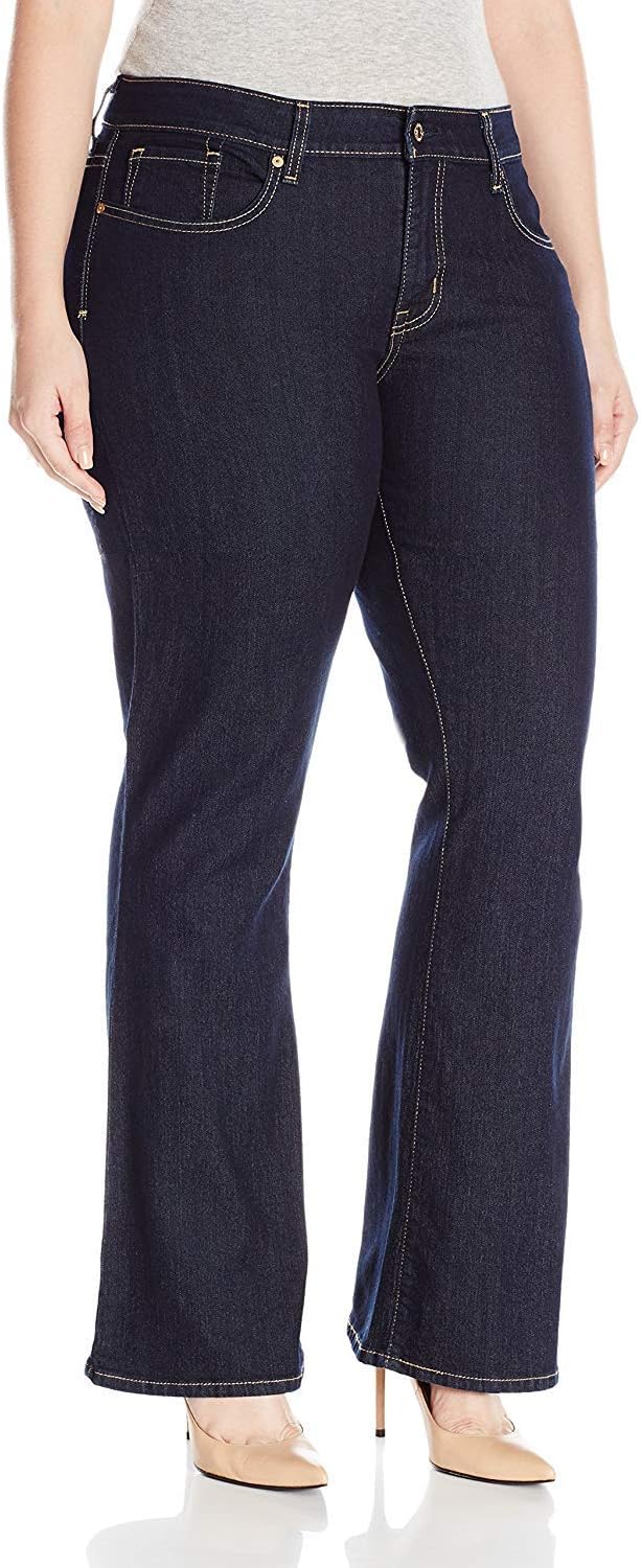 Levi Strauss Signature Gold Totally Shaping bootcut jeans in dark navy, plus size, on a model