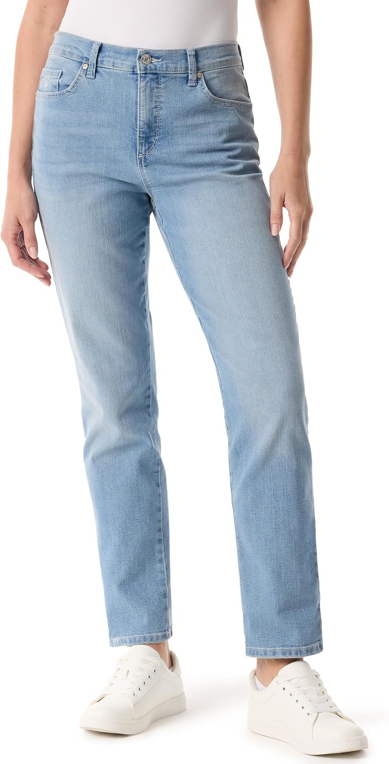 Gloria Vanderbilt Amanda classic tapered jeans on a model, color option 48 of 88