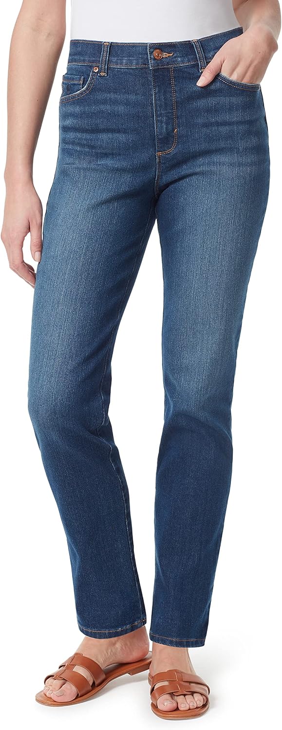 Gloria Vanderbilt Amanda classic tapered jeans on a model, color option 72 of 88