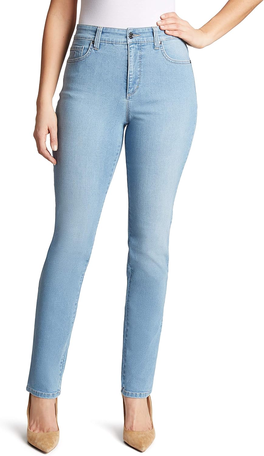 Gloria Vanderbilt Amanda classic tapered jeans on a model, color option 36 of 88