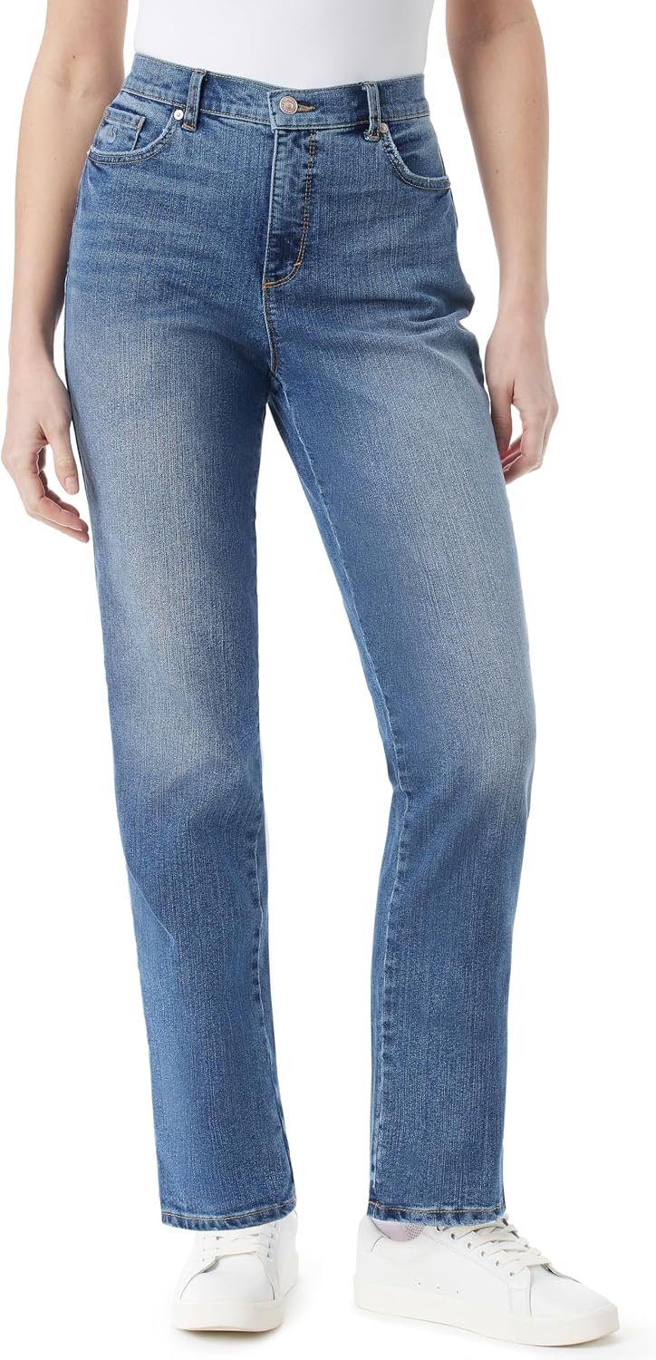 Gloria Vanderbilt Amanda classic tapered jeans on a model, color option 63 of 88