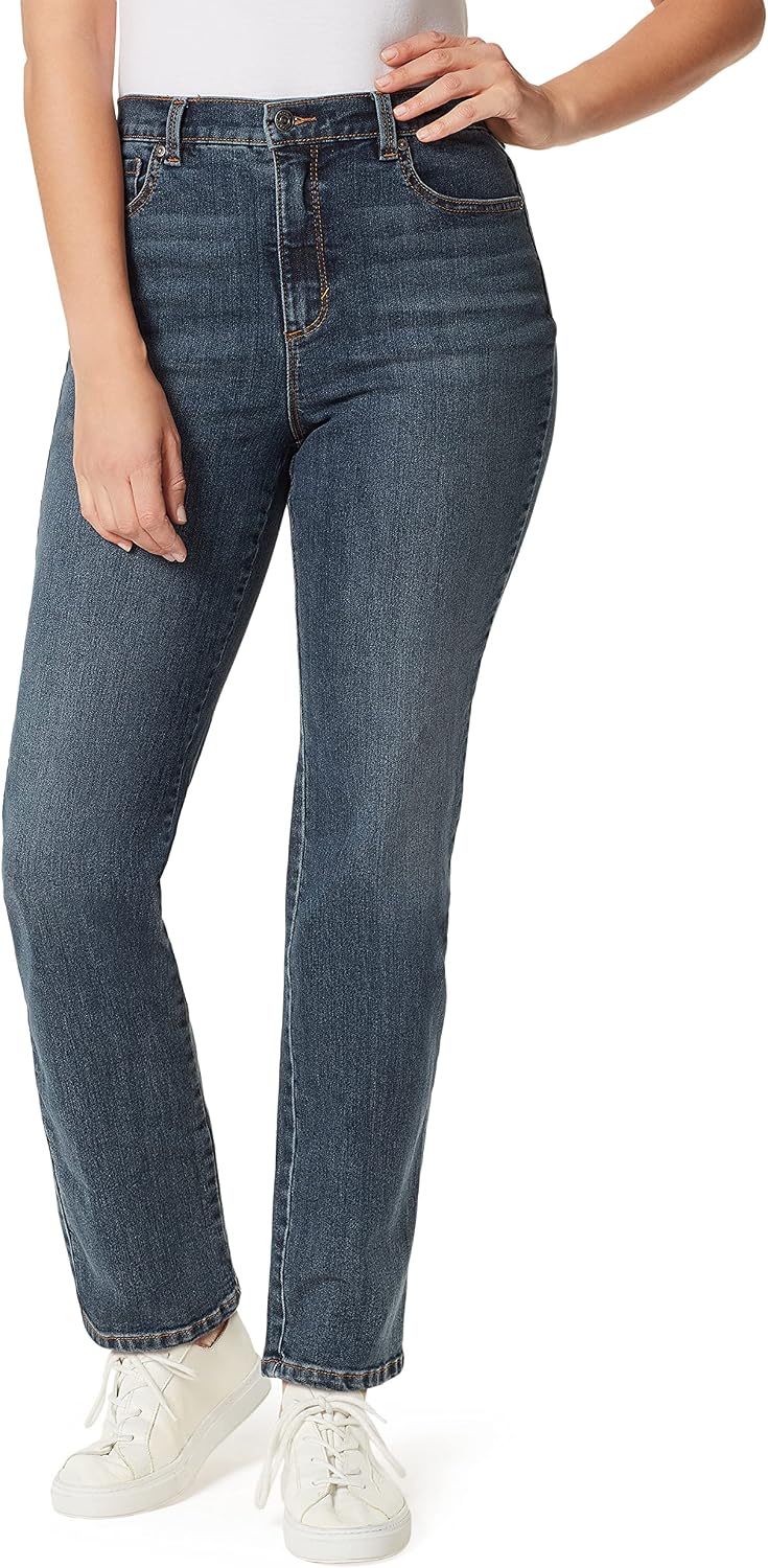 Gloria Vanderbilt Amanda classic tapered jeans on a model, color option 83 of 88