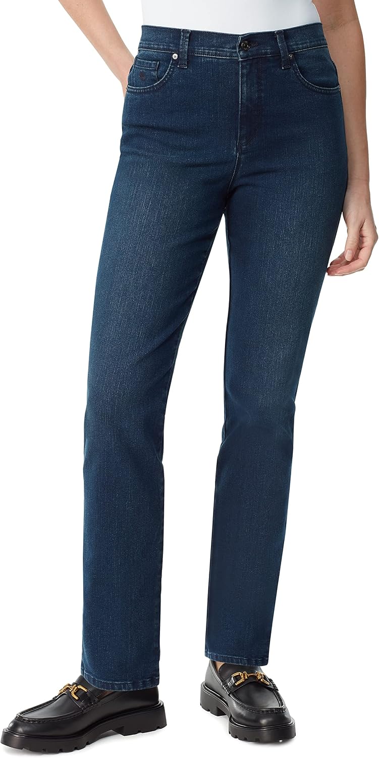 Gloria Vanderbilt Amanda classic tapered jeans on a model, color option 39 of 88