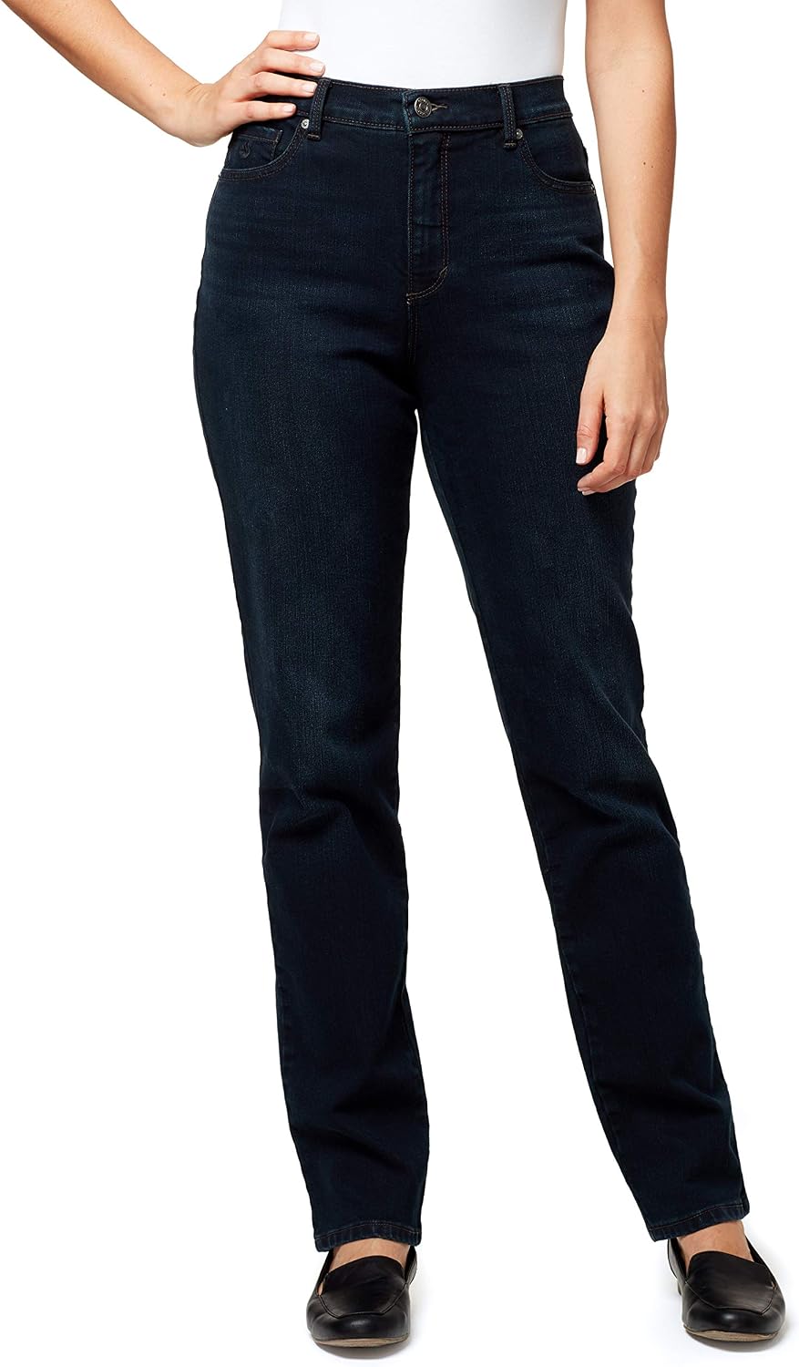 Gloria Vanderbilt Amanda classic tapered jeans on a model, color option 15 of 88
