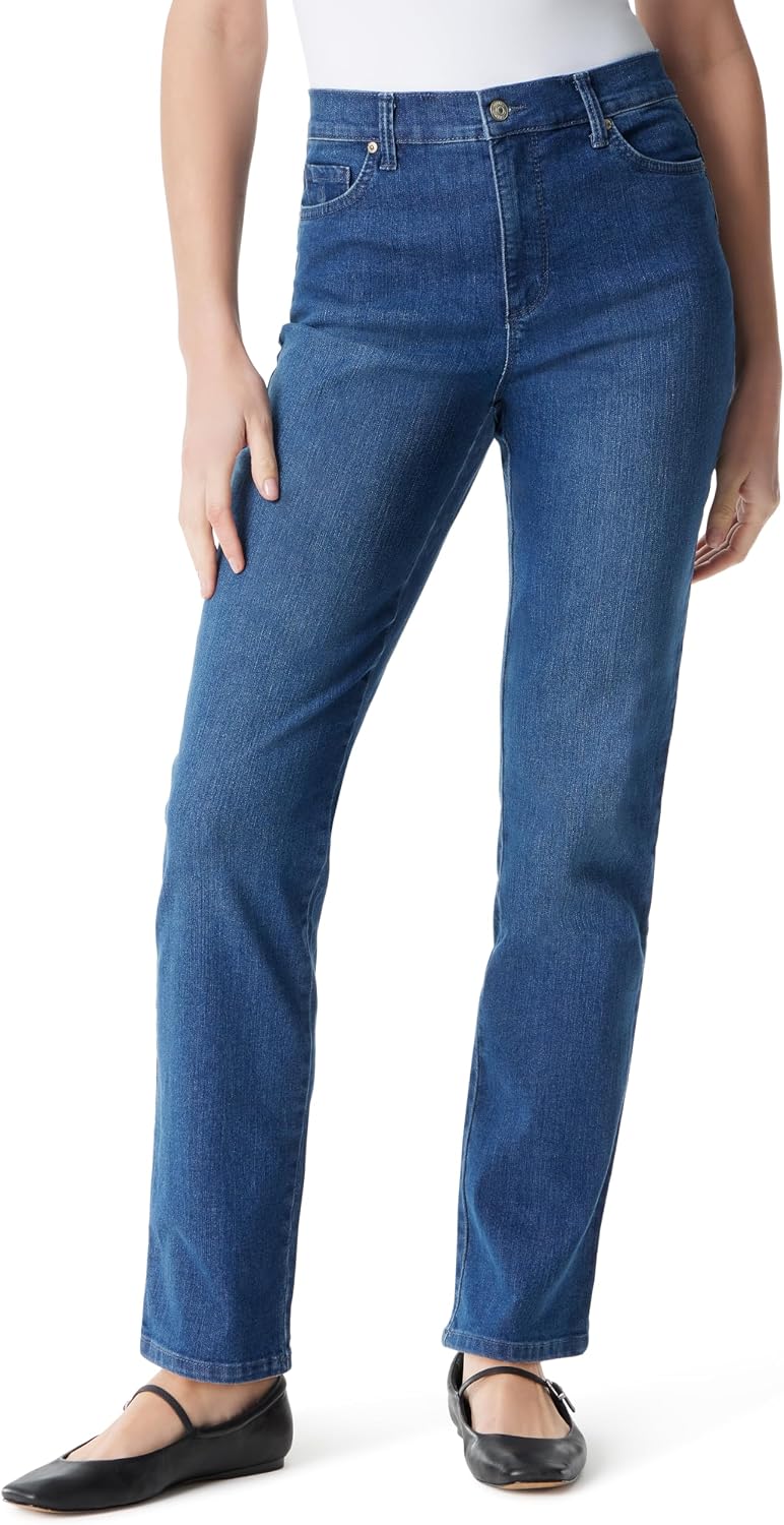 Gloria Vanderbilt Amanda classic tapered jeans on a model, color option 12 of 88
