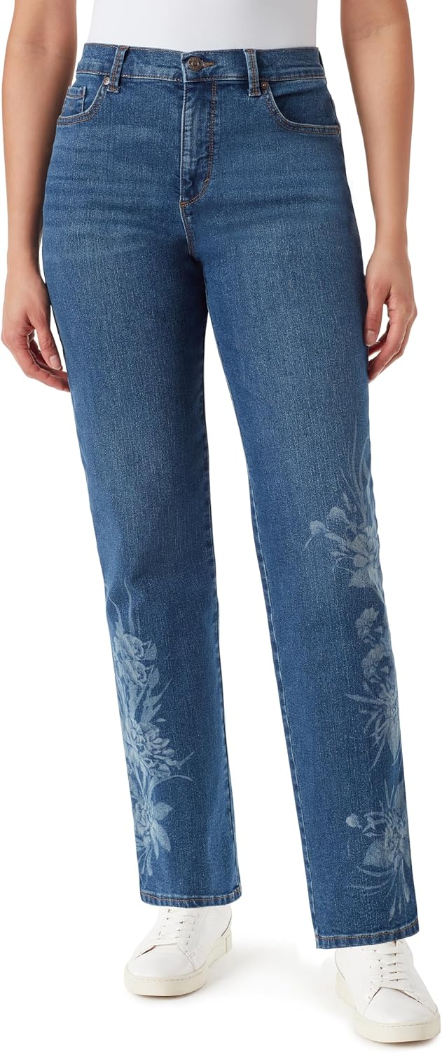 Gloria Vanderbilt Amanda classic tapered jeans on a model, color option 34 of 88